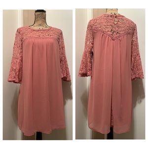 LUXOLOGY LACE TRIMMED BELL SLEEVE DRESS NWT